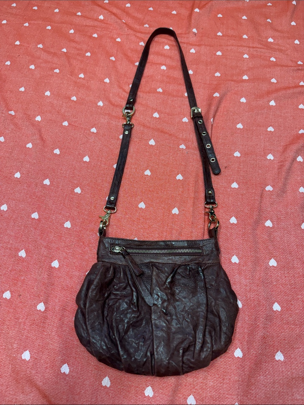 Junior Drake Dark Brown Gathered Leather Crossbody Bag